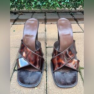 Vintage Via Spiga Brown Tortoise Vinyl Heel Slides in Size 7 Made in Italy EVC
